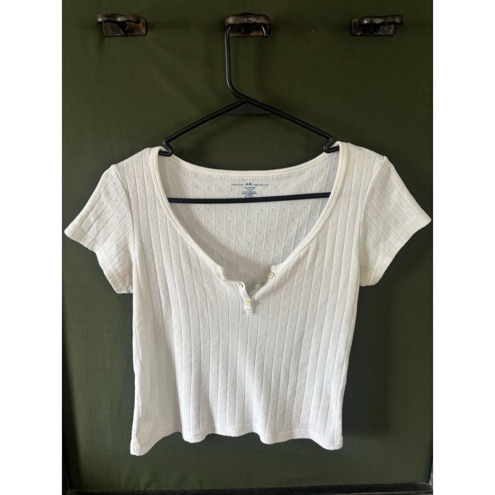 Brandy Melville pointelle Quarter button Top
